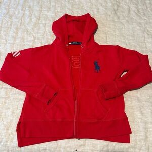 Polo by Ralph Lauren Red Hooded Zip Jacket with Navy Pony